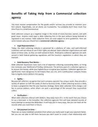 Benefits of Taking Help from a Commercial collection agency