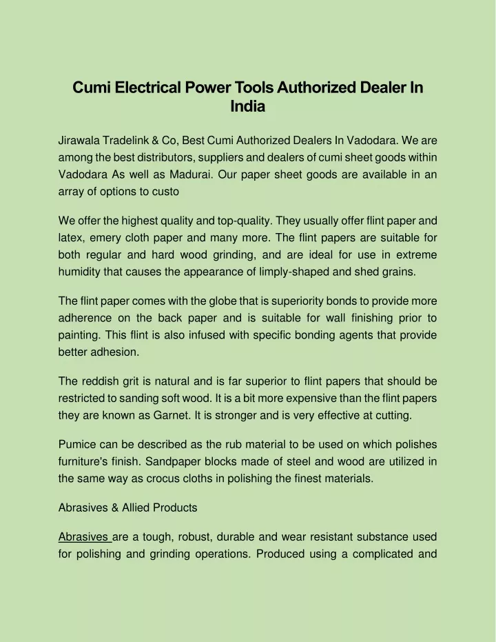 cumi electrical power tools authorized dealer