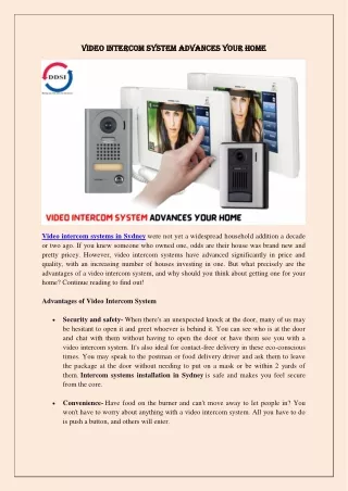 video intercom video intercom system advances
