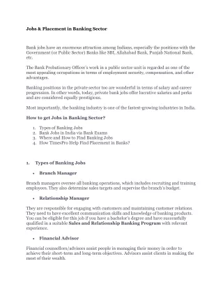 jobs placement in banking sector