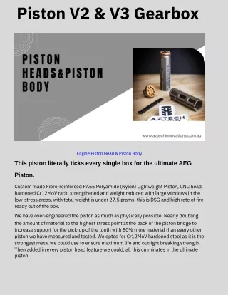 Engine Piston Head | Piston V2 & V3 Gearbox | Aztech Innovations