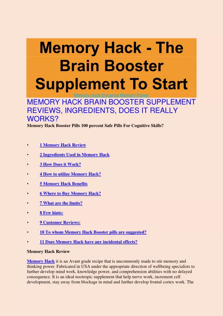 memory hack the brain booster supplement to start