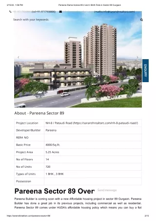 Pareena Rama Homes 89 2 and 3 BHK Flats in Sector 89 Gurgaon