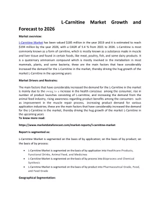 l carnitine market growth and forecast to 2026
