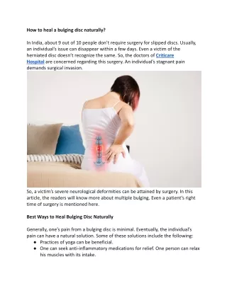 Criticare Hospital - Heal a Bulging Disc Naturally