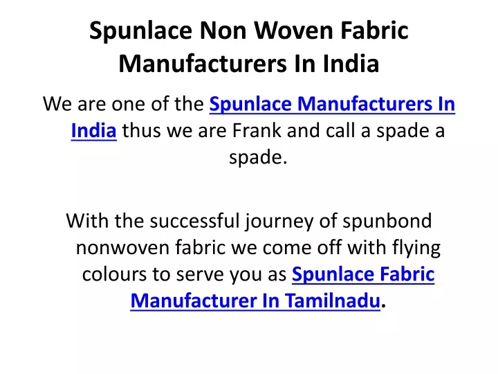spunlace non woven fabric manufacturers in india