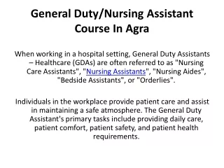 General Duty-Nursing Assistant Course In Agra