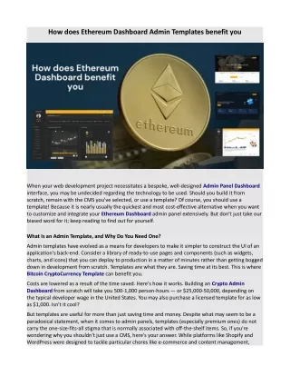 how does ethereum dashboard admin templates