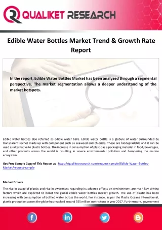 Edible Water Bottles Market Analysis, Forecast-2027
