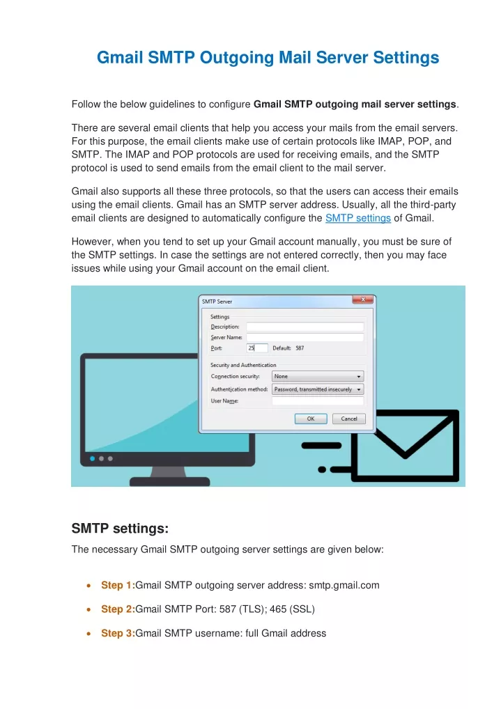 gmail smtp outgoing mail server settings