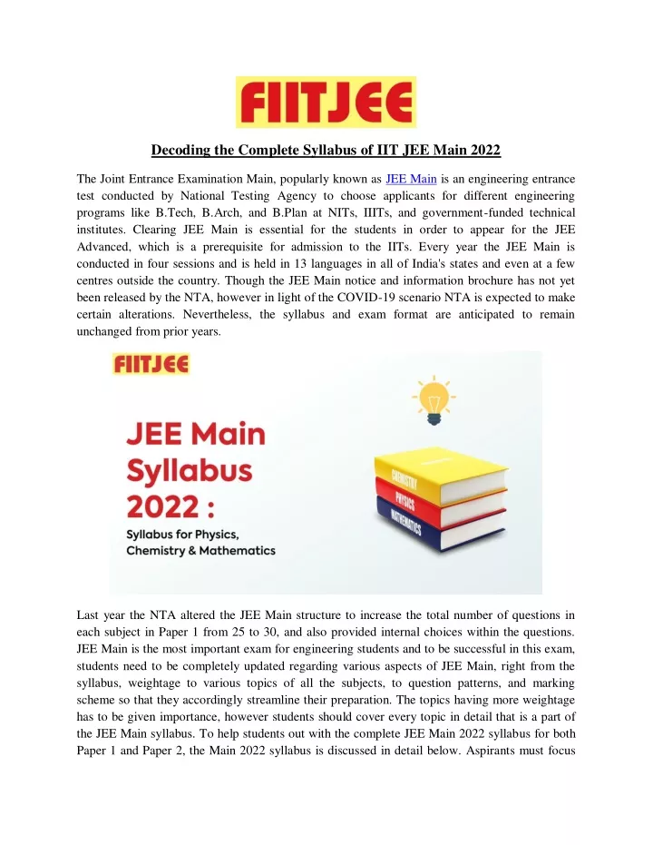 decoding the complete syllabus of iit jee main