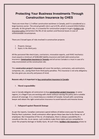 Protecting Your Business Investments Through Construction Insurance by CHES