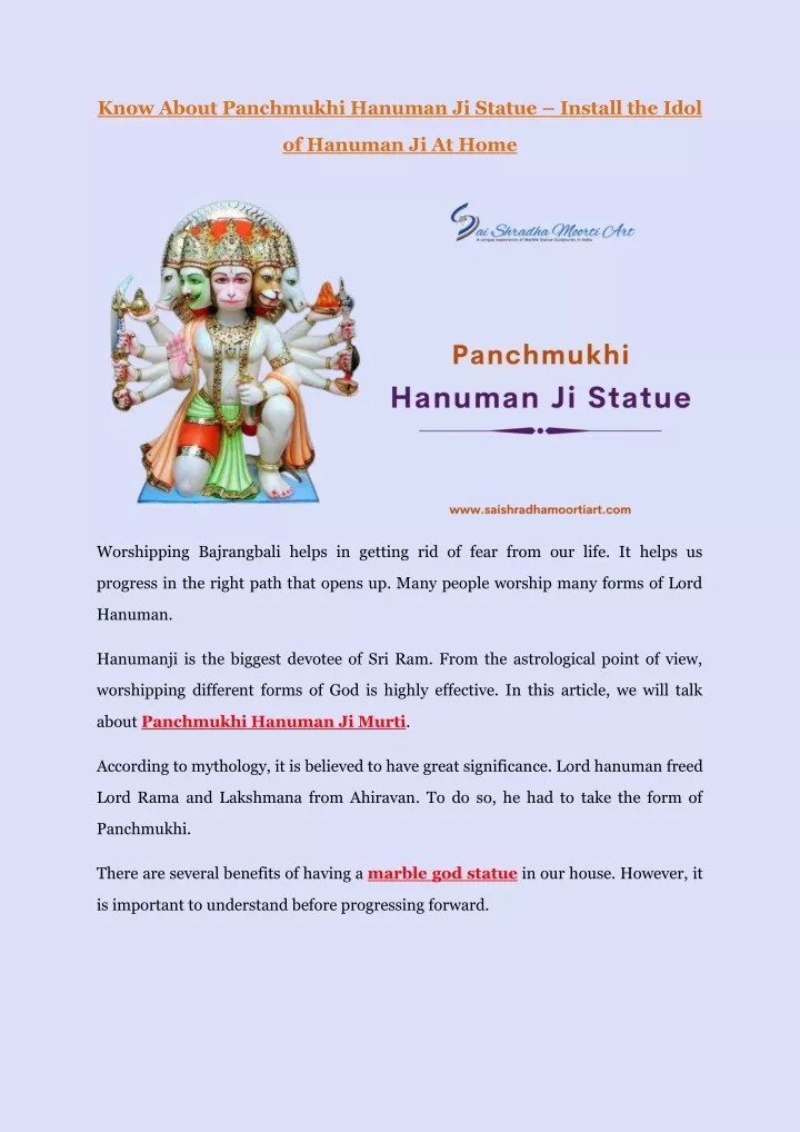 know about panchmukhi hanuman ji statue install