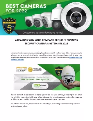 4 REASONS WHY YOUR COMPANY REQUIRES BUSINESS SECURITY CAMERAS SYSTEMS IN 2022
