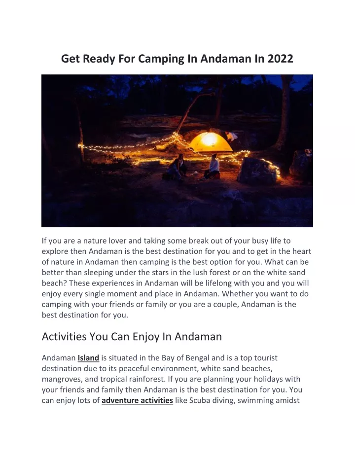 get ready for camping in andaman in 2022