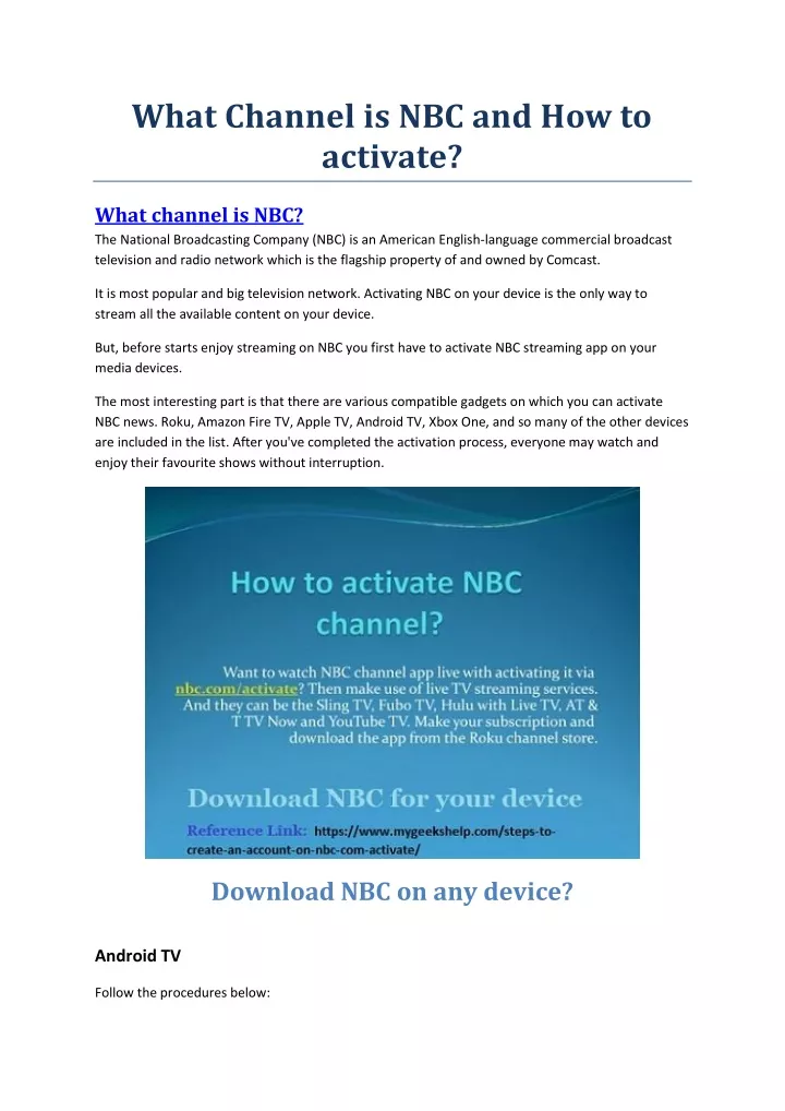 what channel is nbc and how to activate