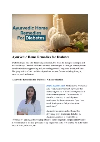 Diabetes Home Remedies Ayurveda