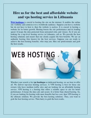 Hire us for the best and affordable website and vps hosting service in Lithuania
