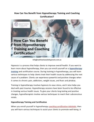How Can You Benefit from Hypnotherapy Training and Coaching Certification