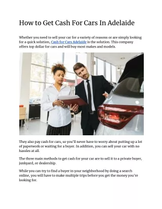 How to Get Cash For Cars In Adelaide