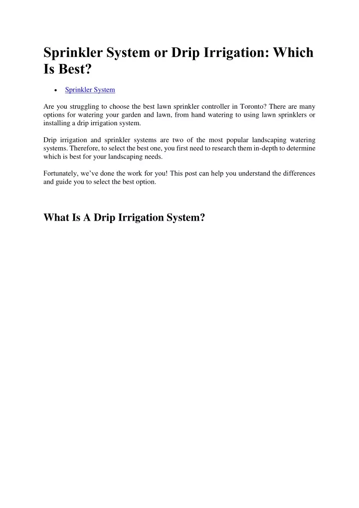 sprinkler system or drip irrigation which is best