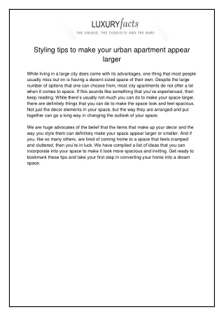 Styling tips to make your urban apartment appear larger