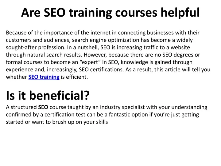 are seo training courses helpful