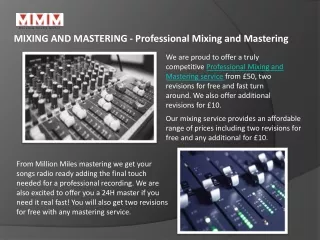 Mixing and Mastering Company UK - Online Mastering Services - Million Miles Music