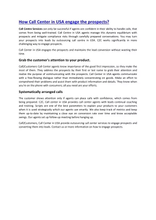how call center in usa engage the prospects