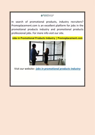 Jobs in Promotional Products Industry  Promoplacement.com