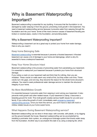 Why is Basement Waterproofing Important