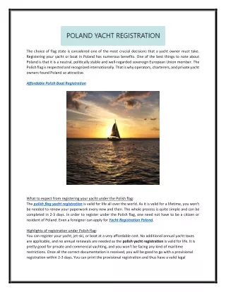 Affordable Polish Boat Registration  Polandyachtsregistration.com