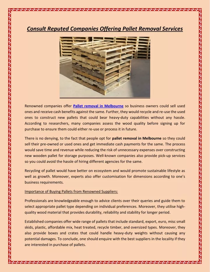 consult reputed companies offering pallet removal