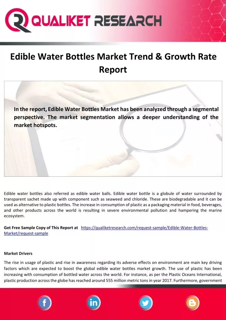 edible water bottles market trend growth rate