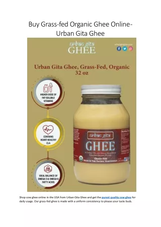 Buy Grassfed Organic Ghee Online - Urban Gita Ghee