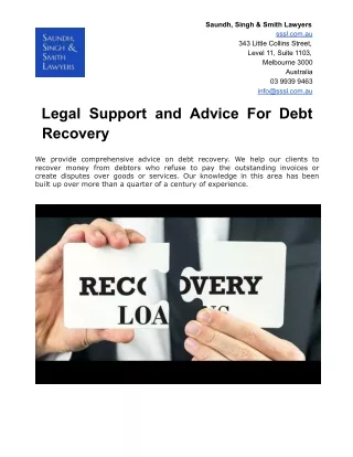Legal Support and Advice For Debt Recovery