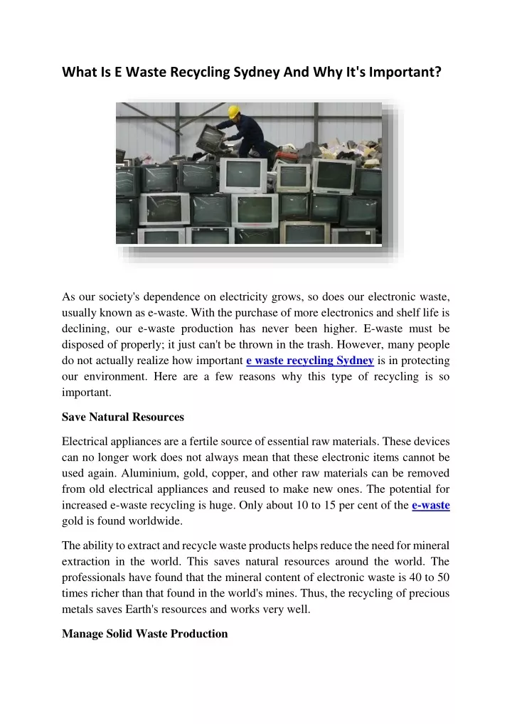what is e waste recycling sydney