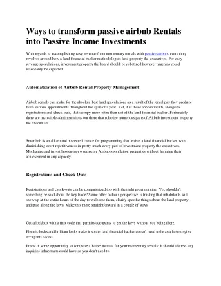 Ways to transform passive airbnb Rentals into Passive Income Investments