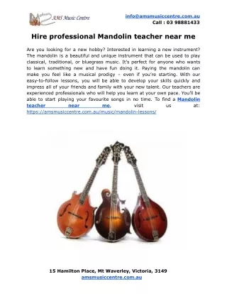 Hire professional Mandolin teacher near me