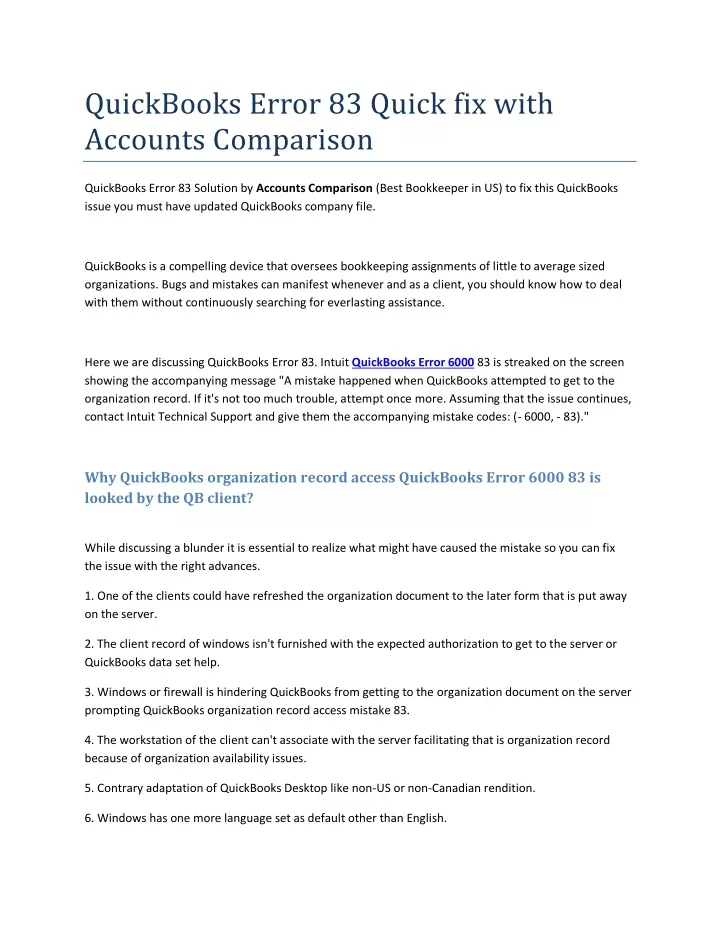 quickbooks error 83 quick fix with accounts