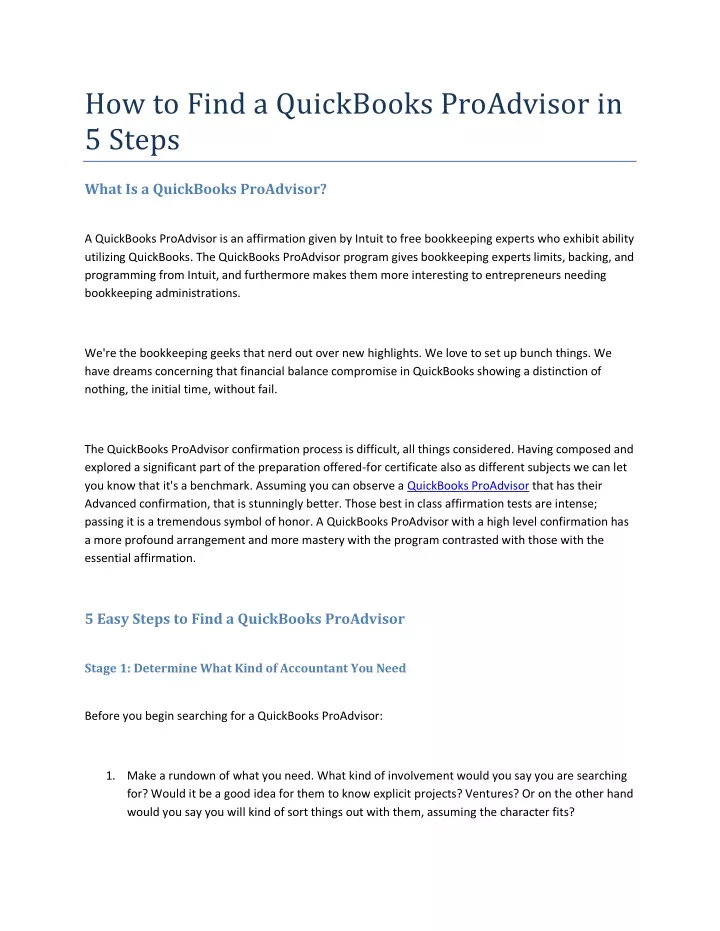 how to find a quickbooks proadvisor in 5 steps