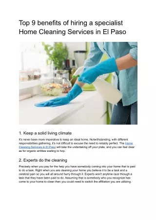 Top 9 benefits of hiring a specialist Home Cleaning Services in El Paso