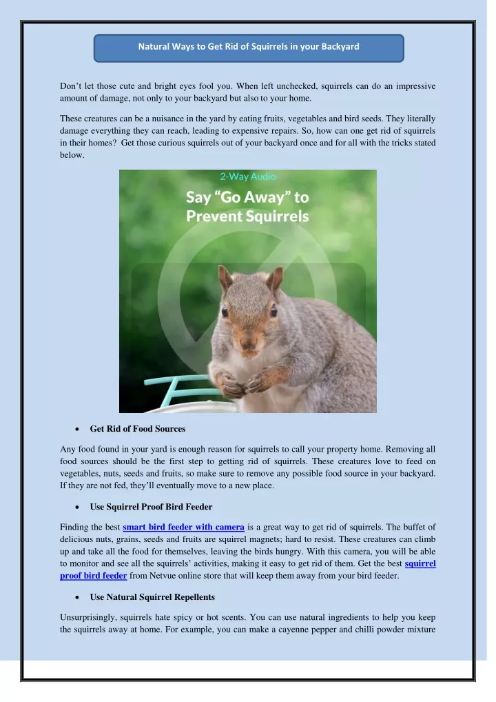 natural ways to get rid of squirrels in your