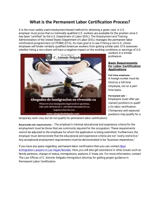 what is the permanent labor certification process