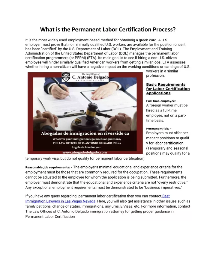 what is the permanent labor certification process