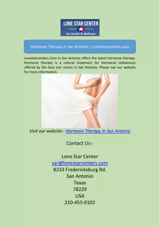 Hormone Therapy In San AntonioHormone Therapy in San Antonio | Lonestarcenters.c