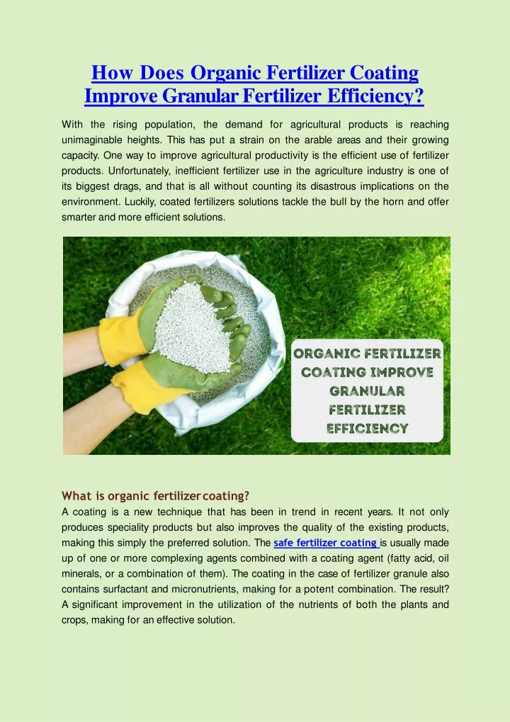 how does organic fertilizer coating improve granular fertilizer efficiency