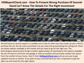 VINReportCheck.com - How To Prevent Wrong Purchase Of Second-Hand Car? Know The