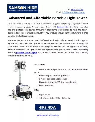 Advanced and Affordable Portable Light Tower
