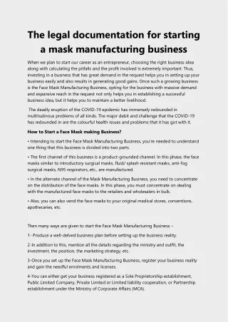The legal documentation for starting a mask manufacturing business